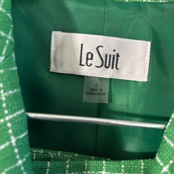 NWT Le Suit Women's Check Print Contrast Trim Skirt Suit SZ 6 Verde/White - Picture 5 of 6